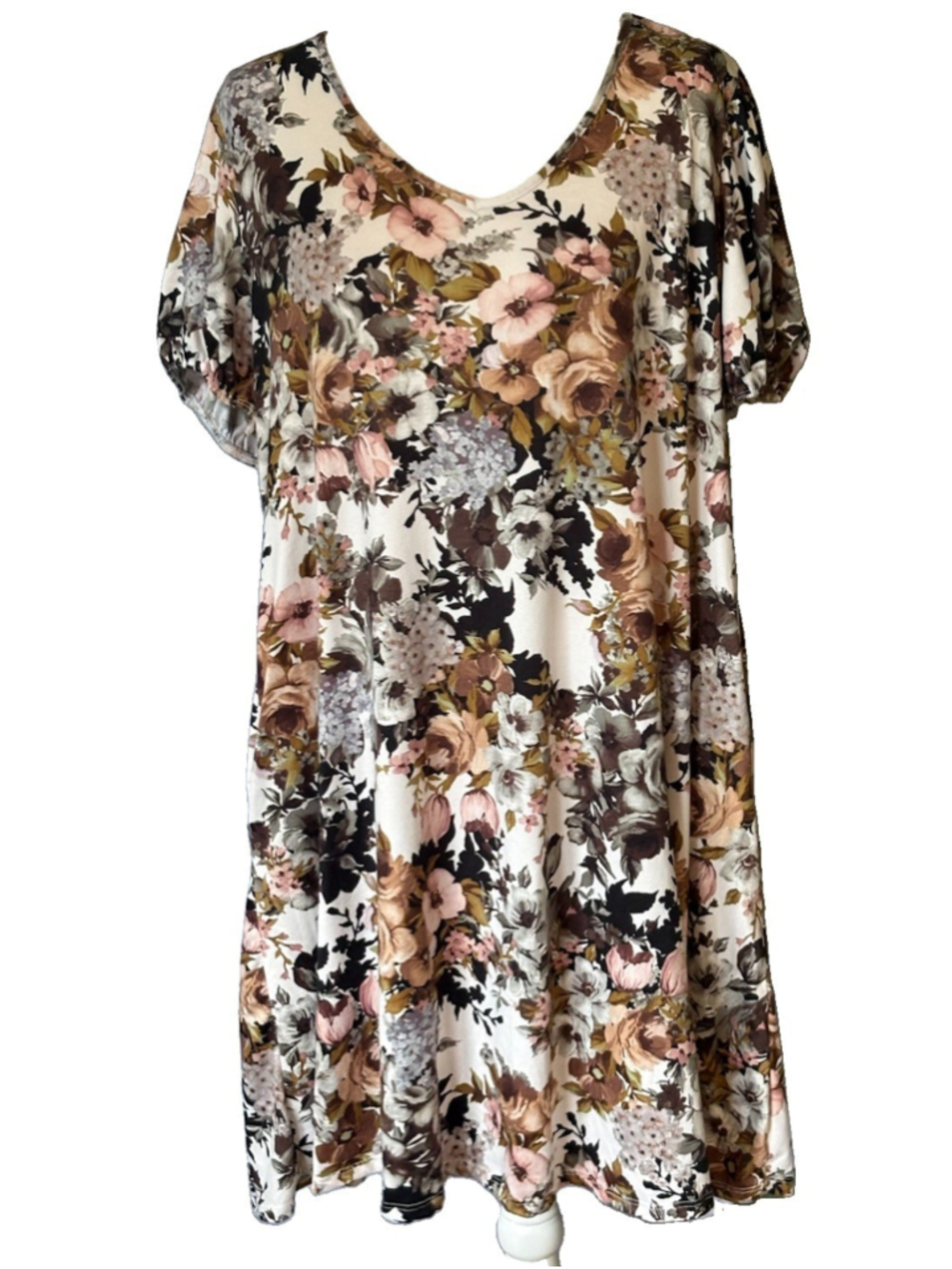 Vibe Sportswear Floral Dress 2X Plus Pockets Cottagecore V-Neck Boho Casual